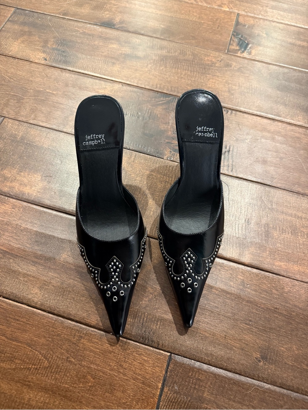 Jeffrey Campbell Black Pointed Studded Mule Slides